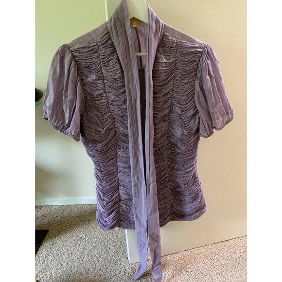 Shimmery Violet Blouse with Neck Tie - Picture 2 of 5